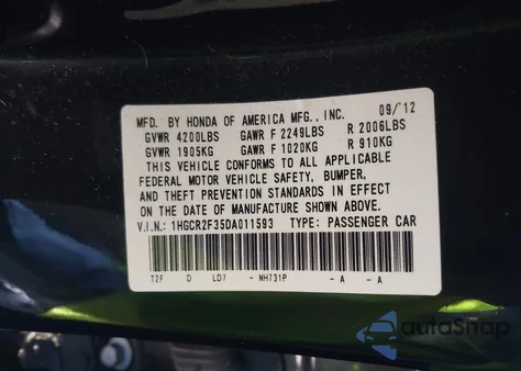 2013 Honda Accord Lx z USA, uszkodzony, nr VIN 1HGCR2F35DA011593